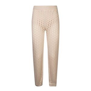 Naked wardrobe white open knit capri pants